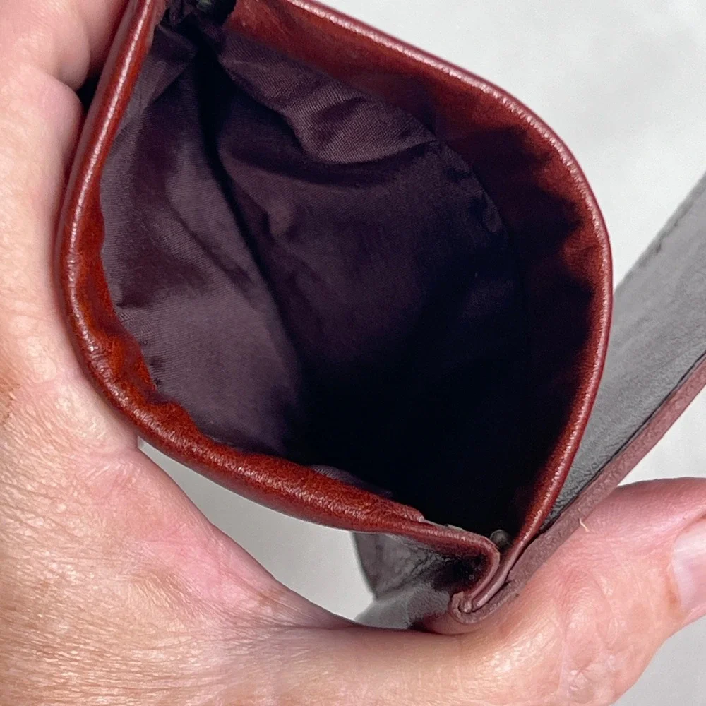 Pearl Bogata Mens Leather Bifold Money Clip Wallet Burgundy Red Brown Slim